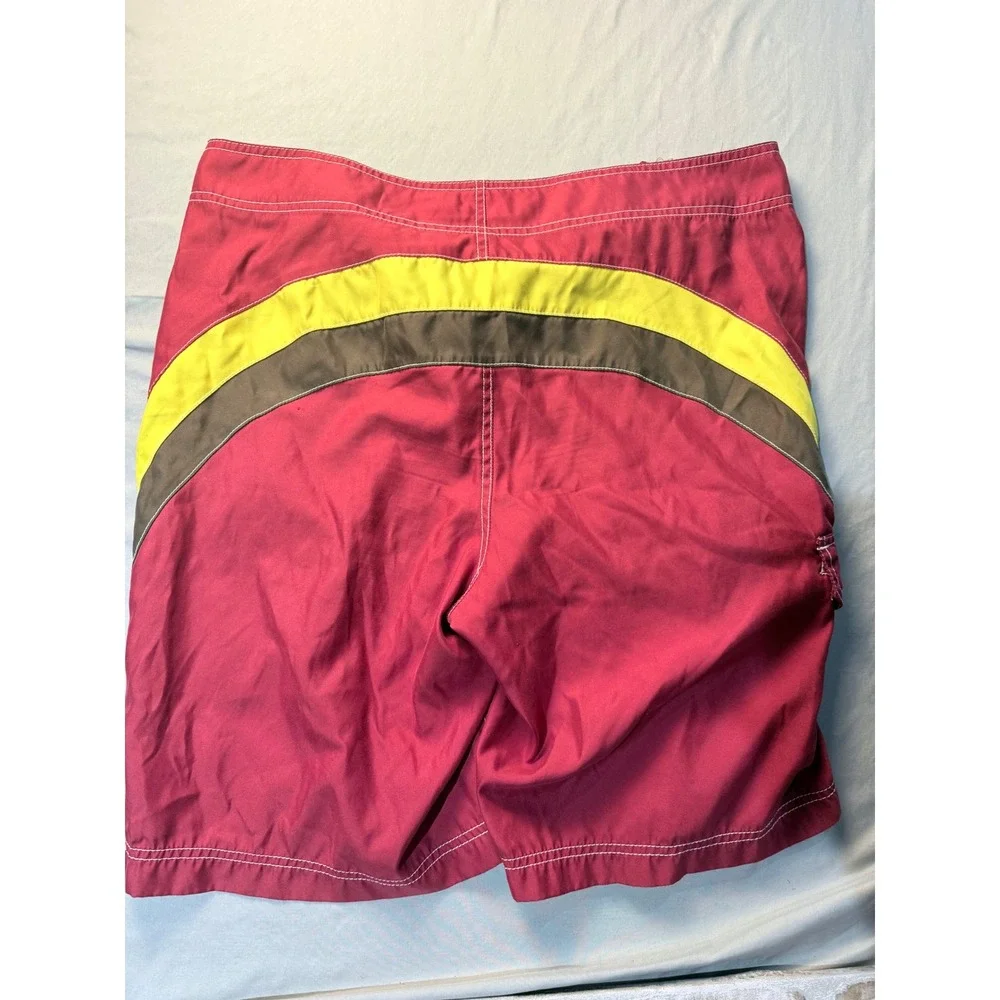 American Eagle Outfitters Mens Board Shorts Red Yellow Stripe Swim Trunk Size 34